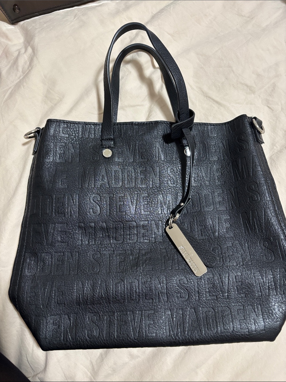 Steve Madden Black Embossed Logo Tote